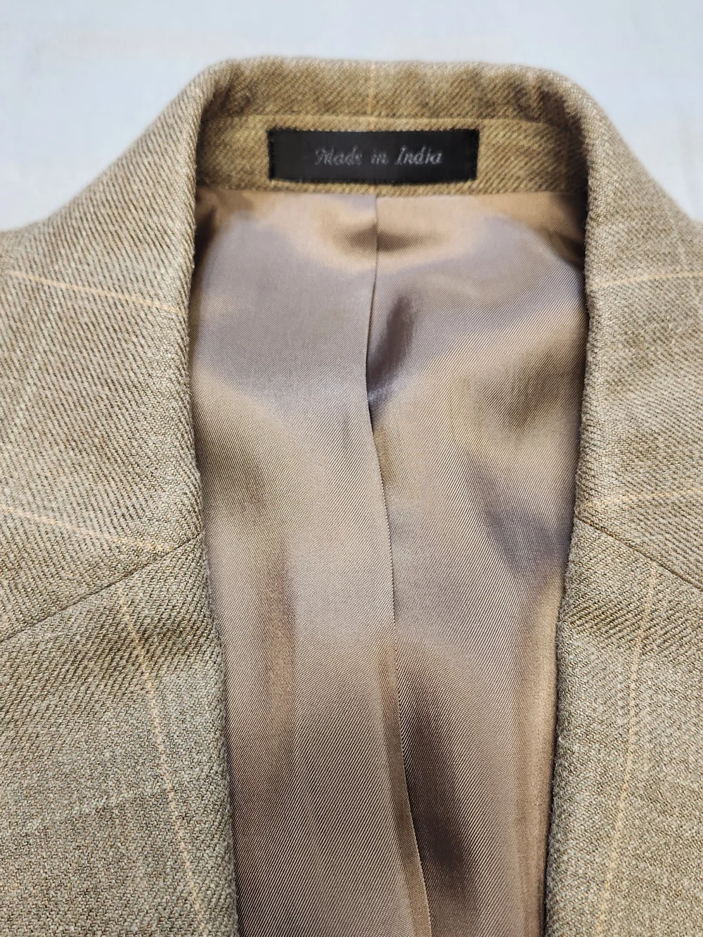 Lauren Ralph Lauren Sport Coat 42R Tan Beige Windowpane Silk Linen Wool slubby